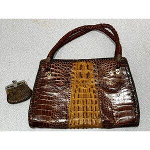 Unique Vintage Saltwater Crocodile Handbag & Brown Coin Purse 1940s-1950s